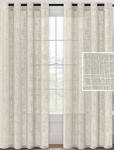 Leinenvorhänge, Vorhänge in Leinenoptik für das Wohnzimmer, strukturiertes Leinen mit Sackleinen, lichtfilternd, Vorhänge mit Nickelösen, Schlafzimmervorhänge, 2er-Set, Sichtschutz hinzugefügt
