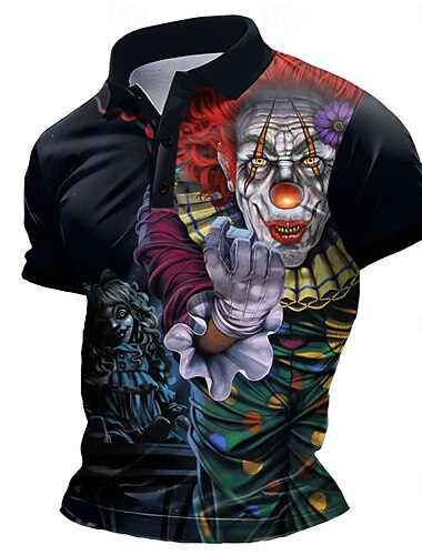  Per uomo Burlone Polo Manica Corta Magliette polo Camicie con Colletto Scuro Streetwear Abbigliamento quotidiano Stampa 3D Estate Nero