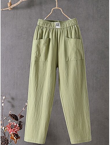 女性用チノハーレムパンツ 無地 ヴィンテージ ファッション ストリートウェア 足首丈 ハイウエスト プレーン ポケット エラスティックウエスト くつろぎ アウトドア マイクロエラスティック バケーション ストリート 日常 アプリコット グレー ブラック ホワイト