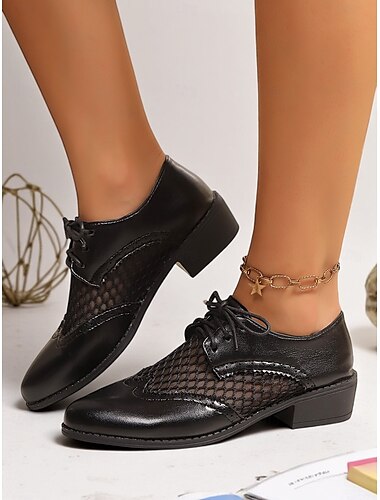  Oxford-Abendschuhe mit Mesh-Einsatz für Damen – atmungsaktive Brogue-Schnürschuhe fürs Büro, formelle Anlässe oder zum Tanzen