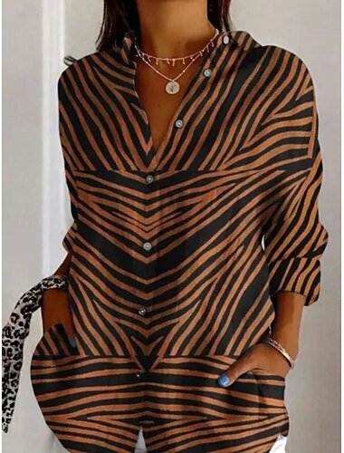  Femmes Chemise Fleuri Graphique Rétro Vintage Ethnique manche longue Col de chemise Hauts Réguliers Quotidien Fête Avec Poches Boutons Imprimé Noir Vin Bleu Kaki Gris Été