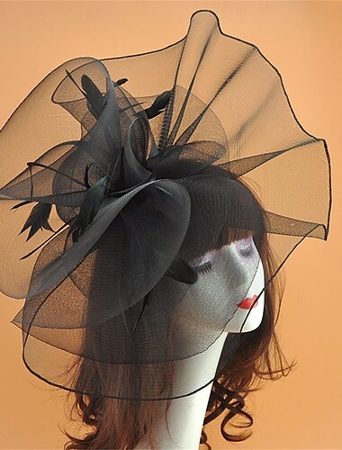  Vestimenta de Cabeza Tul Sombrero de fieltro Boda Cumpleaños Fiesta de Noche Fiesta de Té Carrera de caballos Elegante Vintage Estilo lindo Con Pluma Celada Sombreros