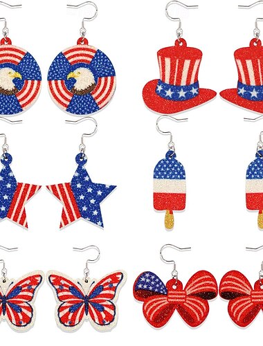  Amerikaanse Vlag Carnaval Oorbellen Casual Volwassenen Dames Maskerade Onafhankelijkheidsdag 4 juli Festival Gemakkelijk carnavalskostuum Aankleden