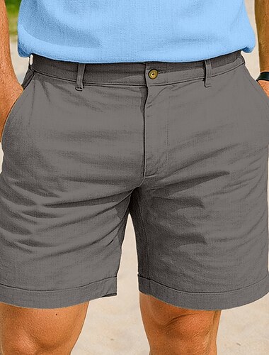  Herren Leinenshorts Schicke Shorts Sommershorts Strandshorts Reißverschluss Knöpfe Tasche Einfarbig Einfach Komfort Atmungsaktiv Knielang Outdoor Lässig Täglich Urlaub Mode Schwarz Weiß