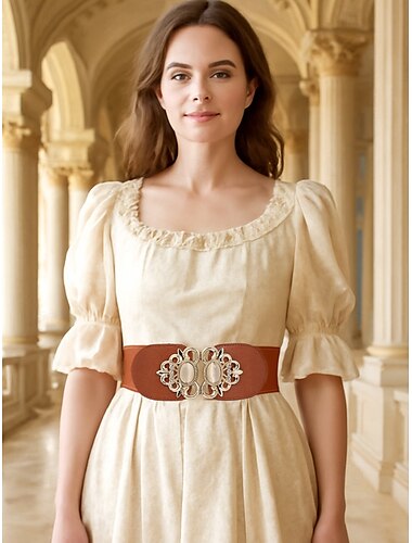  Modischer elastischer Gürtel im Retro-Palaststil für Damen mit verzierter Metallschnalle, elegantes Design, geeignet für formelle und legere Kleidung