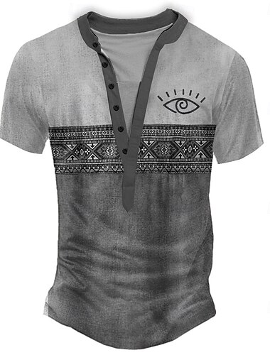  Per uomo Geometrico Tribale Maglietta Maglia Henley Manica Corta Designer Essenziale Classico All'aperto Casuale Quotidiano Estate Grigio Verde Blu chiaro Cachi Henley Maglietta Henley