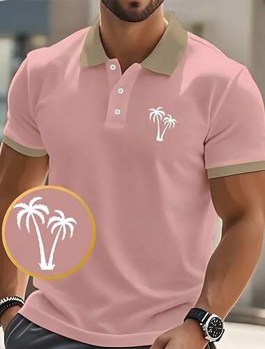  Herren Palme Polo Kurzarm Polo-Shirts Hemden mit Kragen Lässig Resort Schule Outdoor Alltagskleidung Urlaubskleidung 3D-Druck Sommer Frühling Herbst Rosa Marinenblau Braun