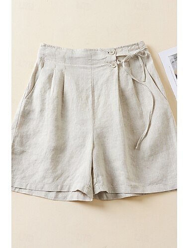  Mujer Pantalones cortos inspirados en el lino Pantalón corto pantalones Ropa de calle Casual Corto Cintura Media Plano Bolsillo Cintura elástica Al Aire Libre Cómodo Calle Noche Magenta Negro Blanco