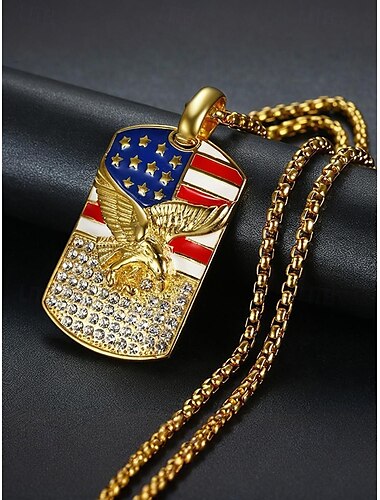  Amerikansk flagg med ørn anheng for menn – patriotiske gullsmykker i rustfritt stål med rhinestones for uavhengighetsdagen, veteraner og militær verdsettelse