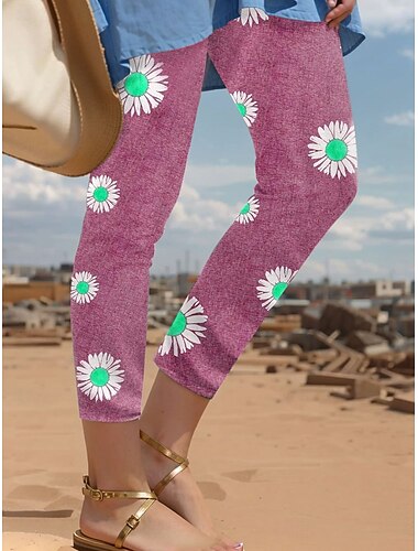  Damen Leggings Hosen 3D Druck Urlaub Vintage Mode Knielang Hohe Taille Floral Grafisch Thermisch Warm Atmungsaktiv Weich Dehnbar Urlaub Freizeit Alltag Pink Blau Grün Sommer Frühling Slim Fit