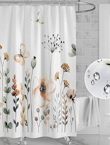  Douchegordijn met Haken 180cm*180cm (70"*70") Polyester Wasbaar Waterdicht Patroon Badkamer Badkuip Decor Vintage Vlinder Bloemen