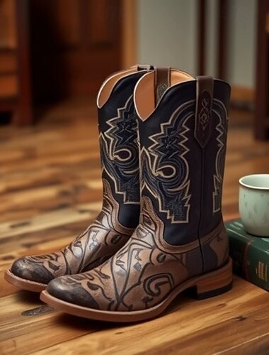  Retro Antiguo Hippie Años 70 Zapatos bota vaquera Hippie Vaquero del oeste Hombre Víspera de Todos los Santos Carnaval Mascarada Rendimiento Fiesta de Noche Mascarada Adulto Zapatos Todas las