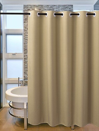  厚手のシャワーカーテン 180cm*180cm(70"*70") 装飾的フラックスデザイン リネンスタイル 防水洗える布シャワーカーテン バスルームバスタブ用
