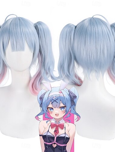  Synthetische Perücken Rabbit hole Kinky Glatt Wogende Wellen Stufenschnitt Gerader Pony Maschinell hergestellt Perücke 16 Zoll A1 Synthetische Haare Damen Klassisch Bequem Farbverläufe Blau