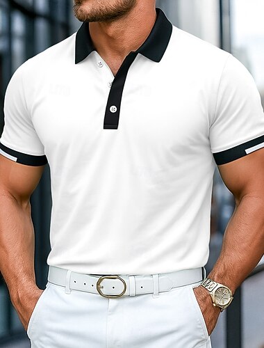  Voor heren Sport Poloshirts Golfshirt Casual Geribbelde polokraag Korte mouw Modieus Basic Effen Kleur Lapwerk Kleurenblok Zomer Normale pasvorm Zwart Wit Bordeaux Groen Licht Blauw Sport Poloshirts