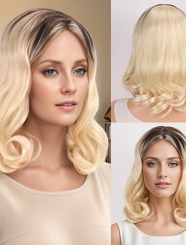  Synthetische pruiken Golvend Krullend weefsel Middelste stuk Asymmetrisch kapsel Machinegemaakt Pruik 76.2 cm A1 Synthetisch haar Dames Klassiek Comfortabel Kleurgradatie Gemengde Kleur