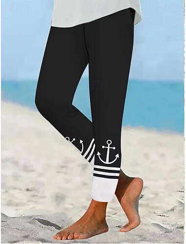  Damen Leggings Hosen Urlaub Vintage Mode Lange Vollleib Hohe Taille Grafik Streifen Druck Thermal Warm Atmungsaktiv Weich Dehnbar Urlaub Lässig Alltag Schwarz Weiß Blau Grau