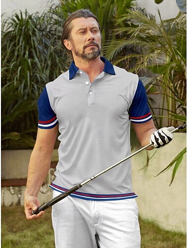  Herren Golf-Poloshirt Grau Kurzarm Oberteil Golfkleidung, Kleidung, Outfits, Kleidung