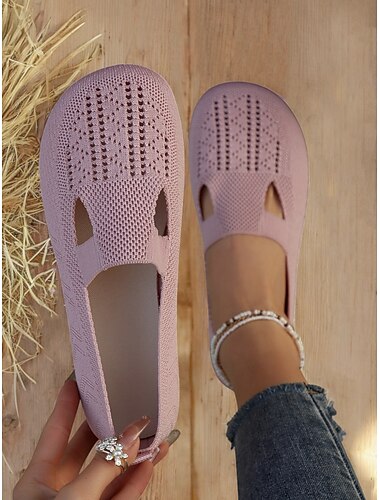  pantofi plat pentru femei, tricotați, respirabili, desculți – pantofi casual, confortabili, cu talie largă, pentru purtarea zilnică, plimbări și activități în aer liber