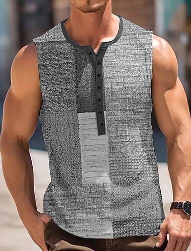  Herre Patchwork Årgang Tanktop Henley-skjorte Uden ærmer Årgang Mode Designer udendørs Afslappet Daglig Sommer Forår & Vinter Blå Grå Grøn Kakifarvet Henley Henley T-shirt