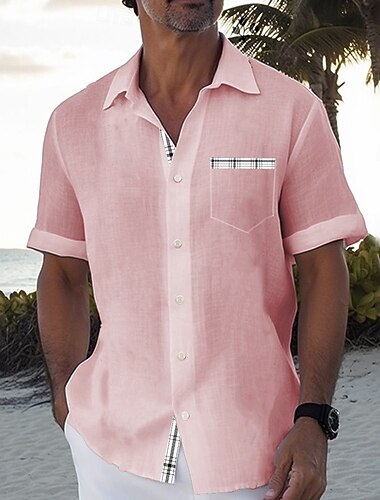  Per uomo Geometrico Camicia di lino Camicia Estiva Camicia da Spiaggia Manica Corta Moda Casual Vacanza Ferie Abbigliamento mare Estate Primavera Collo ripiegato camicie con colletto Una tasca