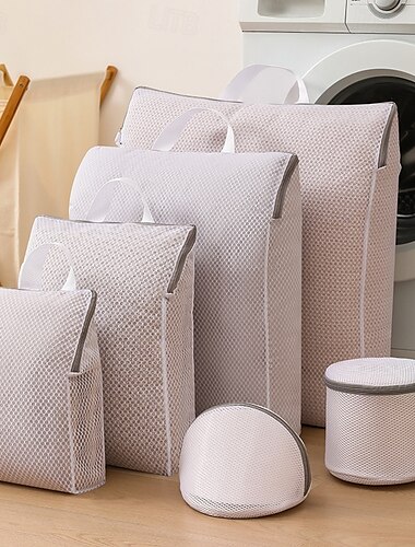  Lot de 6 sacs à linge en maille nid d'abeille pour linge délicat, sacs de lavage de lingerie debout avec poignées &fermetures éclair cachées pour soutien-gorge, chemisier, jeans, bas