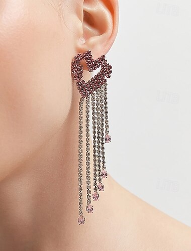  Damen Kreolen Quastenfransen Herz Kostbar Niedlich Imitationsdiamant Ohrringe Schmuck Rosa Für Hochzeit Party Täglich 1 Paar