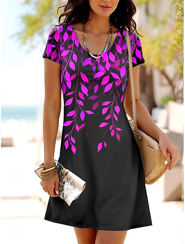  Damen Minikleid T-Shirt-Kleid A Linie Kleid Sommerkleid Lässig Täglich Normale Passform Blumen Grafik Kurzarm Rundhalsausschnitt Blau Purpur Grün Sommer Frühling