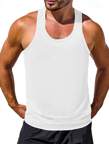  Herre Singleter Vest topp Underskjorte Ermeløs skjorte Ermeløs Crew-hals Sommer عادي Mote Designer Grunnleggende Klassisk Feriereise Gate Ut på byen Svart Hvit Vin Topp T-skjorte for menn