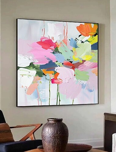  Oil painting Hand painted Colorful Dots Oil Painting on Canvas Modern Textured abstract painting Handmade Wall Art 3D Floral Painting Contemporary Art Large Wall Art Living Room Decor