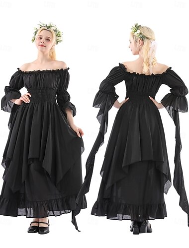  Retro Vintage Rokoko Punk & Gothic Kleid Kleid im Regency-Stil Ren Faire Glockenärmel Puffärmel Wikinger Elfen Damen Keltisch Seeräuber Fantasie Halloween Karneval Maskerade Alltagstauglich LARP