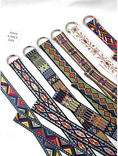  Cinturón con estampado geométrico de moda para hombres y mujeres: cinturón de tela colorida con hebilla de lazo ajustable, elegante cinturón bohemio para uso casual y festivo.