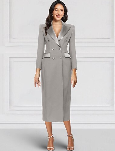  Schwarz Blau Formeller Blazer Smoking Kolumne Brautmutter Kleid Abendkleid Elegant Einfach Hoher Schlitz Hemdkragen Knöchellang Stretchstoff 3/4-Länge Ärmel 2025