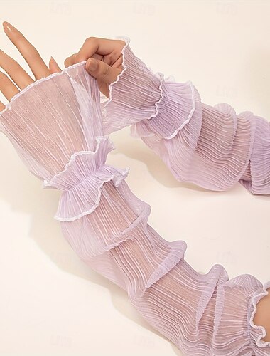  1 Paar elegante Ärmel aus Spitze mit Rüschen – atmungsaktiv, UV-Schutz, lockere Passform, dekorativ, Sonnenschutzärmel für Damen – perfekt für Outdoor-Aktivitäten