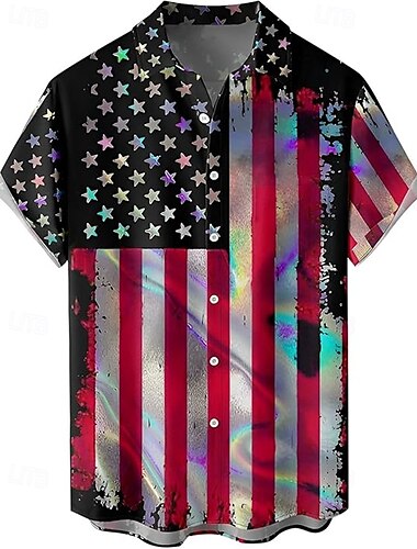  Unabhängigkeitstag 4. Juli USA Flagge Manga Hawaii-Hemden Zurück zur Schule USA Flagge Grafik Für Herren Erwachsene Maskerade 4. Juli 3D-Druck Festival