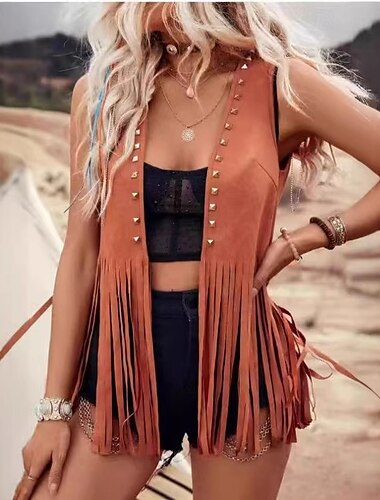  Retrò Vintage Boho Anni '70 Gilet in camoscio Hippie Frange Per donna Carnevale Casual Quotidiano Parata dell'Orgoglio Mese dell'orgoglio Adulti Gilet Tutte le stagioni