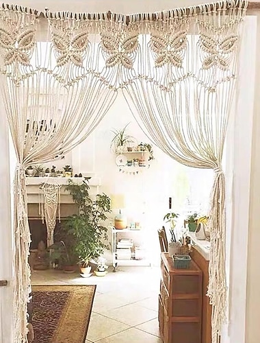  Boho Deurgordijnen Macrame Valance Wanddecoratie Thuis Macrame Geweven Tapisserie Vlinder Gordijn Decoratie Kamerscherm Hoofdeinde Bruiloft Achtergrond 35" B x 79" L