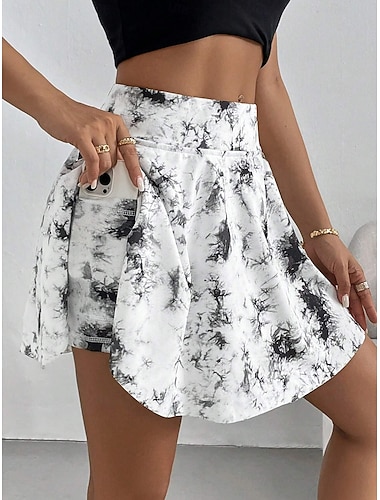  Dames Korte Rok Culottes Slank Mode Casual Mini Hoge Taille Rökken Graphic Tie Dye Rekbaar Dagelijks Wit Roze Grijs Zomer Gebreid Polyester