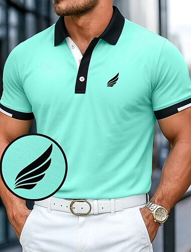  Herren Baumwoll-Poloshirt Golfshirt Lässig Gerippter Polokragen Kurzarm Mode Basic Einfarbig Sportlich Logo Sommer Normale Passform Dunkelrot Schwarz Weiß Blau Leicht Grün Baumwoll-Poloshirt