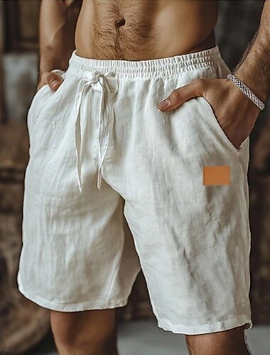  Herren Shorts Leinenshorts Sommershorts Strandshorts Baggy-Shorts Kordelzug Elastischer Bund Gerader Schnitt Einfach Komfort Atmungsaktiv Knielang Outdoor Lässig Täglich Klassicher Stil Retro Vintage