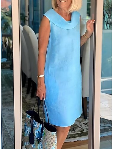  Femmes Robe Longue Maxi Robe Robes en coton et lin Robe Décontractée Élégant Basique Occasionnel Vacances Soirée Travail Coupe régulière Uni Sans manches Col de chemise Noir Jaune Rose Claire Bleu