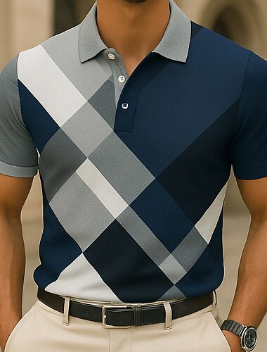  Homme Bloc de Couleur Polo Manche Courte Polos Chemises à Col Vêtement décontracté de travaile École Extérieur Tenue quotidienne Impression 3D Été Bleu Violet Vert