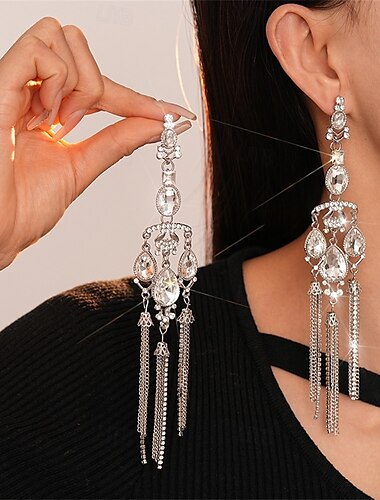  Plata Zirconio Pendients de aro Estilo retro Geométrico Gota Vintage Moda Aretes Joyas Plata Para Boda Fiesta Pedida Fiesta de baile 1 Par