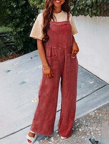  Damen Latzhose Jumpsuit Streetwear einfarbig ärmellos U-Ausschnitt Tasche Alltag Ausgehen Regular Fit Rot Marineblau Khaki Sommer