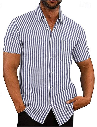  Per uomo Camicia Camicia Estiva Camicia casual Camicia da Spiaggia Camicia con Bottoni Verde chiaro Blu Azzurro Manica Corta Strisce verticali Bavero Vacanza Camicia hawaiana Abbigliamento Poliestere