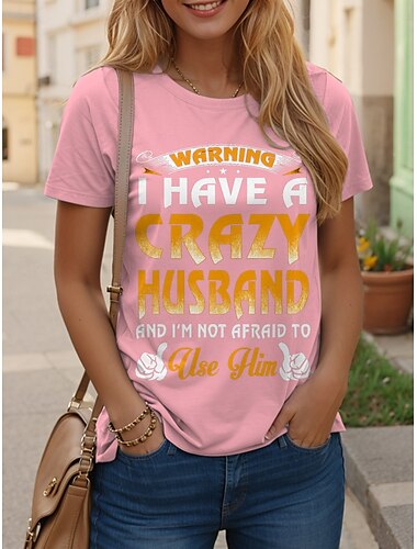  Damen T Shirt Grafik Buchstabe Stilvoll Lässig Kurzarm Rundhalsausschnitt Normale Oberteile Täglich Druck Schwarz Rosa Blau Grün Sommer Frühling
