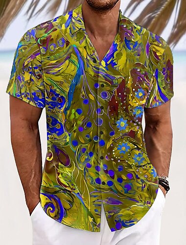  Herren Blumendruck Blumen Hemd Sommer Hawaiihemd Knopfhemd Kurzarm Hawaiianisch Resort Urlaub Ferien Strandbekleidung Sommer Frühling Umlegekragen 3D-Druck Hemden mit Kragen Gelb Blau Orange