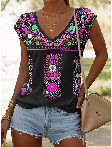 Damen Camisole-Tanktop Blumen Grafik Paisley-Muster Vintage Lässig Ärmellos V Ausschnitt Normale Oberteile Täglich Druck Rote Blau Purpur Sommer Frühling