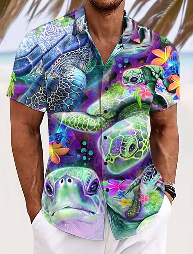  Chemise hawaïenne à manches courtes et boutons pour homme, motif tortues marines, par Sheena Pike, édition limitée