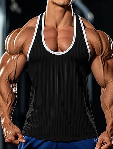  Voor heren Singlet Onderhemd Wifebeater-shirt Mouwloos Strakke ronde hals Zomer Kleurenblok Pitstrook Modieus Ontwerper Spier Geribd Buiten Casual Sport Zwart Wit Donkerblauw Top T-shirt voor mannen